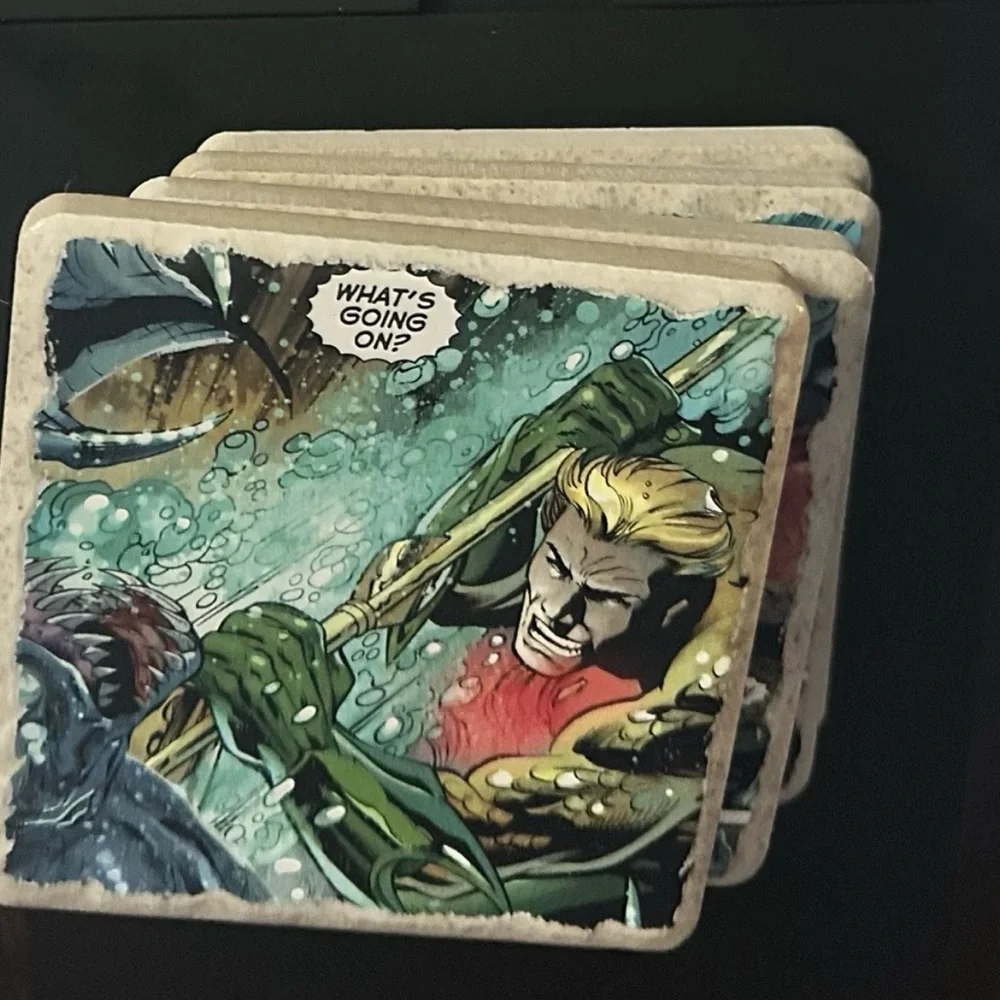 DC Comics Aquaman Justice League Tile Coasters Set of 4 Handmade